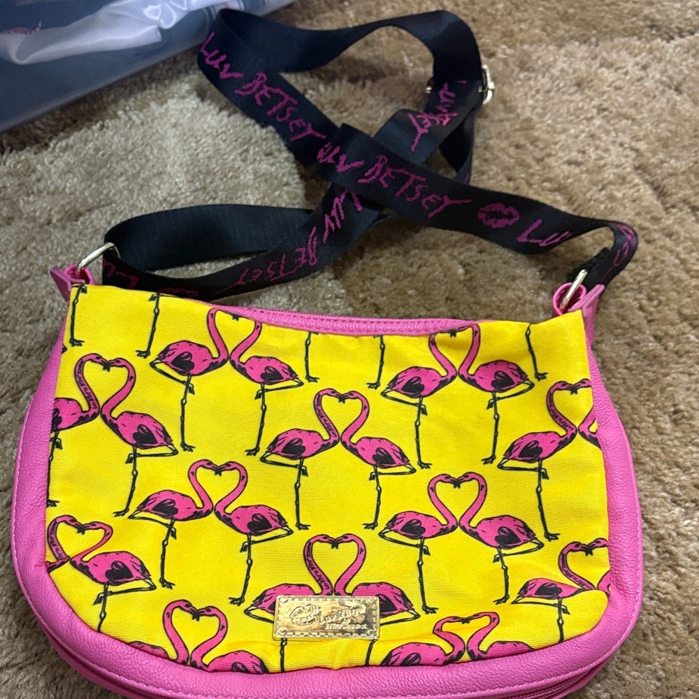 Betsey Johnson Pink and Yellow Flamingo Crossbody